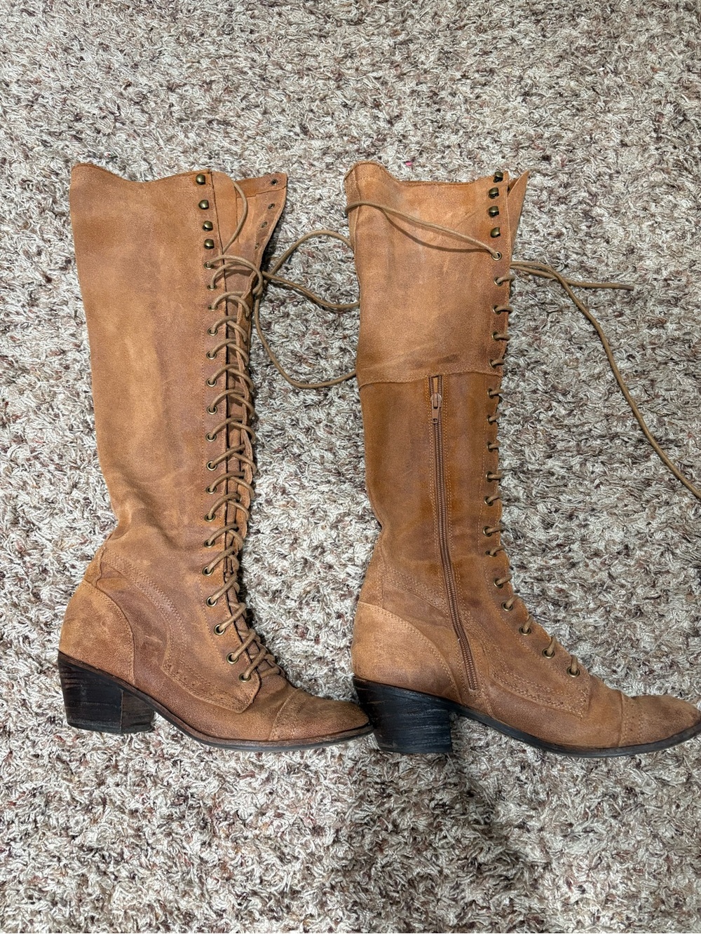 Free People Women's Lace-Up Tall Riding Boots in Tan